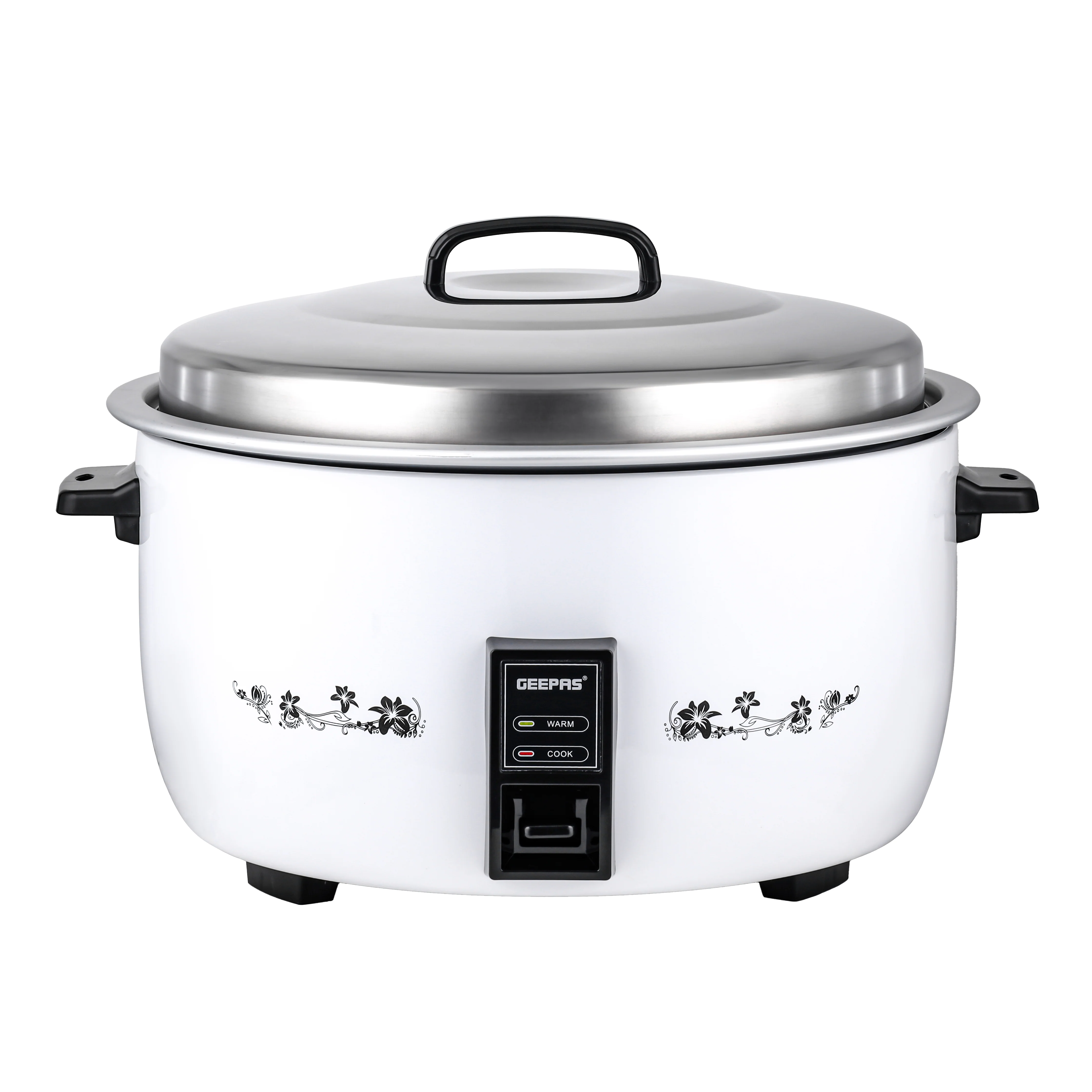 Geepas Commercial Rice Cooker GRC4323 | 10L Capacity | 2800W Power | Cook & Keep Warm Function | Durable Aluminium Inner Pot | Stainless Steel Lid | 2 Years Warranty