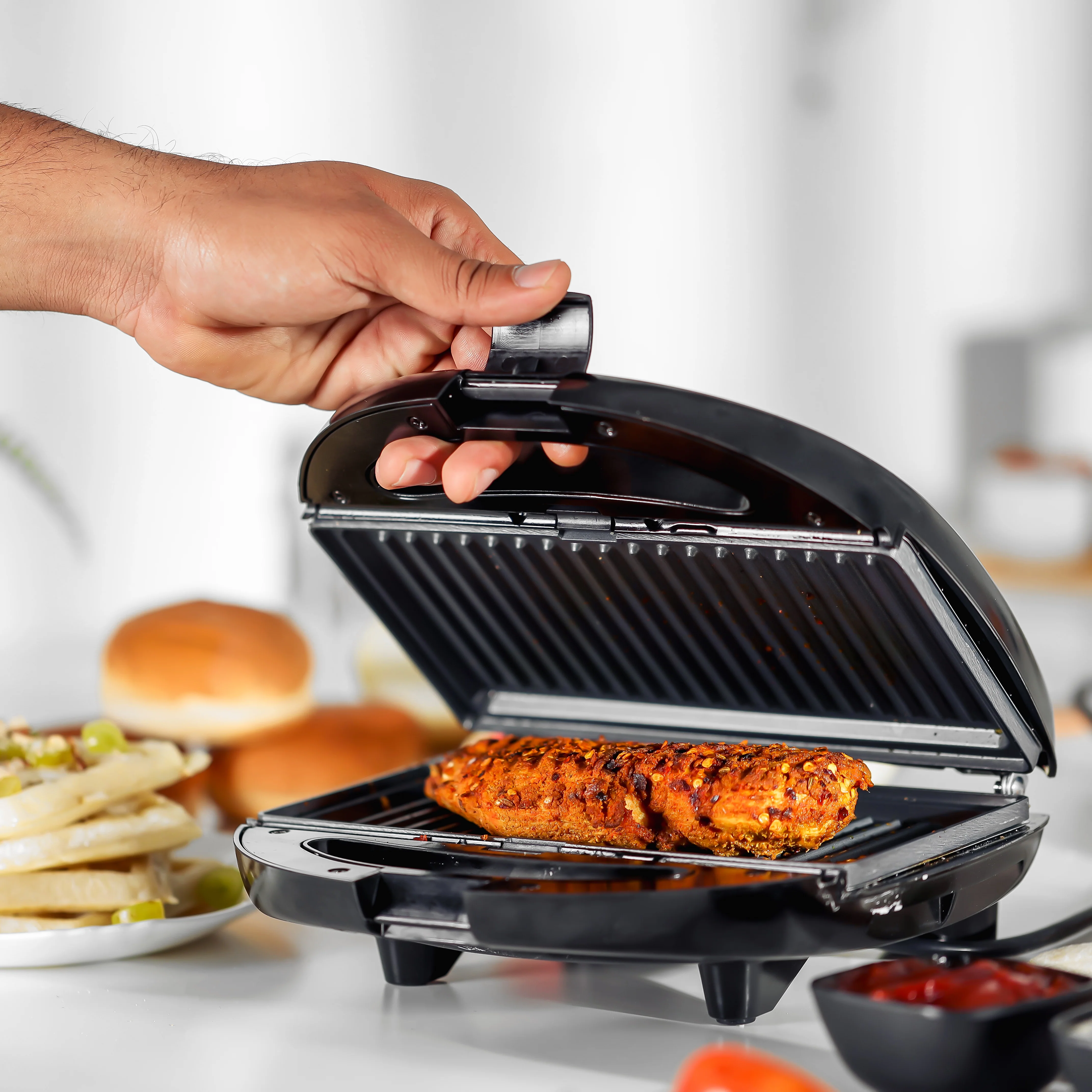 Geepas 6-in-1 Multi-Snacks Maker GST5364 | 850W Power |Interchangeable Non-Stick Plates for Waffle, Donut, Sandwich, Biscuit, Grill & Nut Making | 2-Year Warranty - Image 4