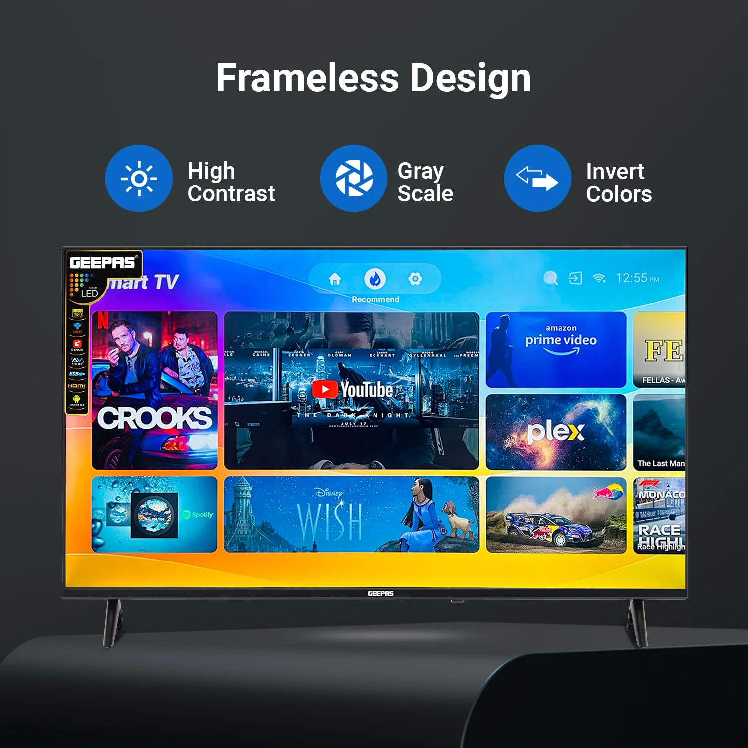 Geepas GLED6538SEUHD 65 Inch Ultra HD Smart LED TV | 4K UHD Frameless Display| HDR| HDMI| USB Connectivity| Smart Apps| HQ Sound |  Remote Control| 2x8W Audio Output - Image 5