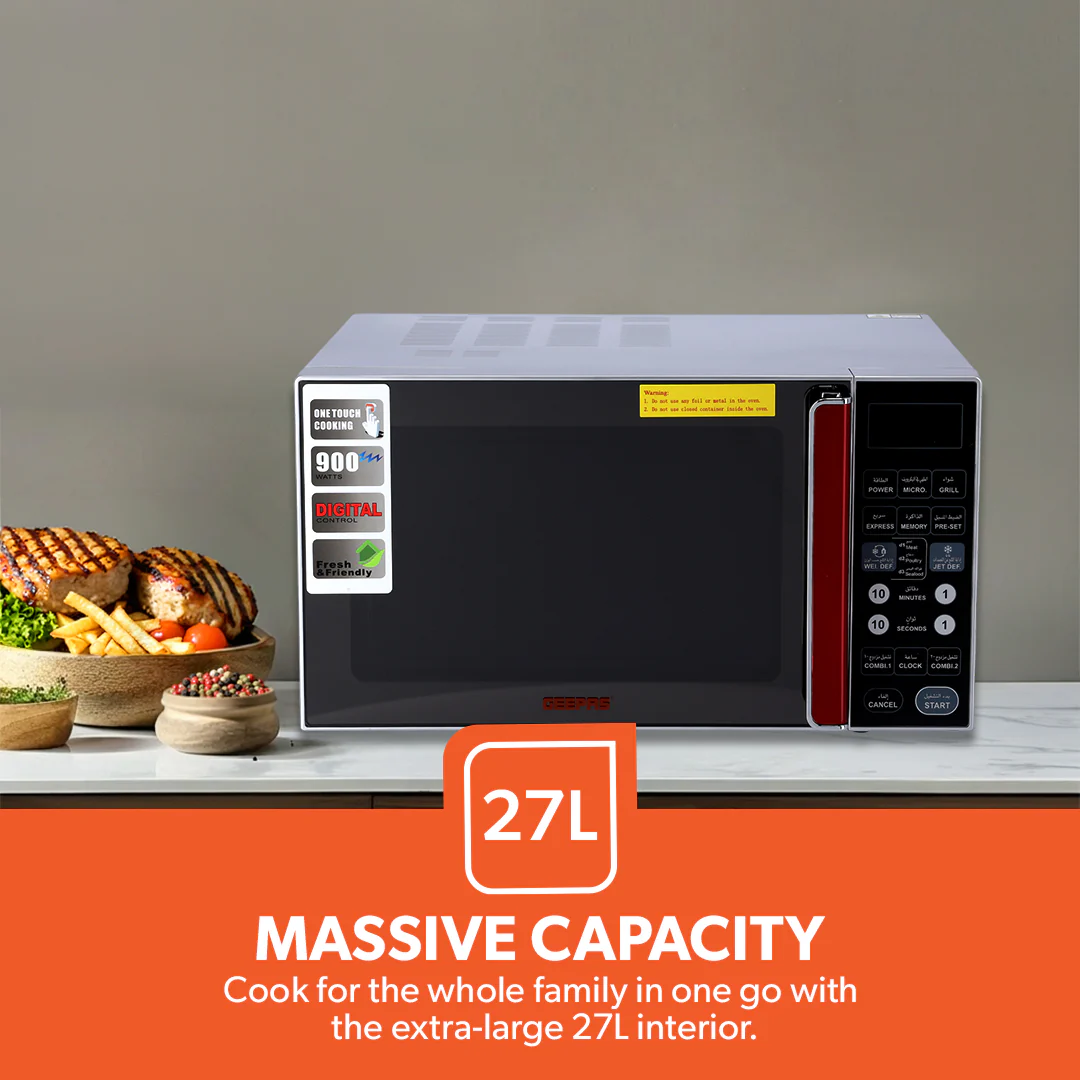 Geepas Digital Microwave Oven GMO1876 | 27L Capacity| 1400W Powerful Performance| Touch Control Panel| Multi-Cooking Functions| Defrost & Reheat Options| 1 Year Warranty - Image 3