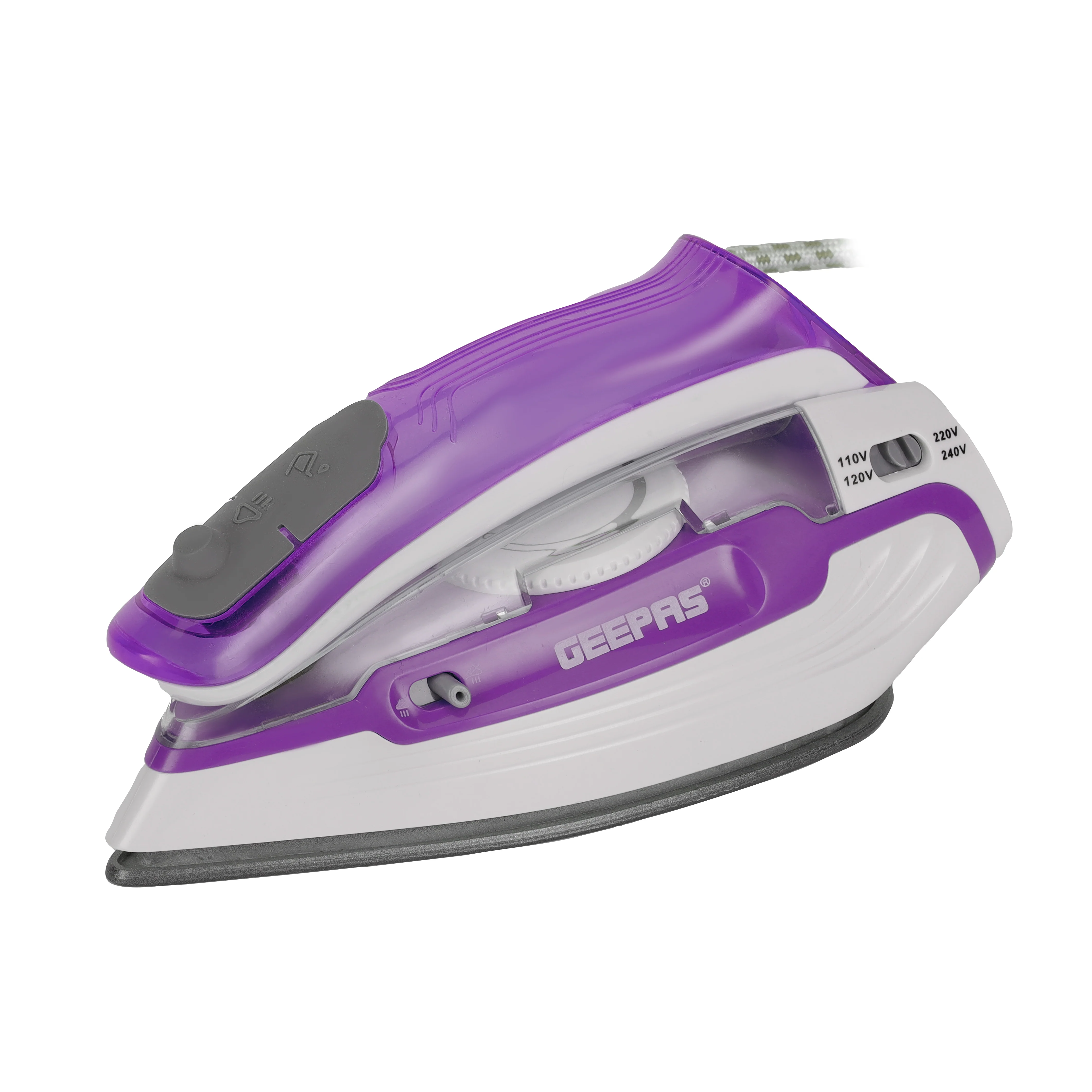 Geepas GSI7805 Travel Steam Iron | 1100W Portable Steam Iron |  Foldable Handle|  Teflon Soleplate|  Variable Steam & Burst Function | Fast Preheating|  2 Years Warranty - Image 2
